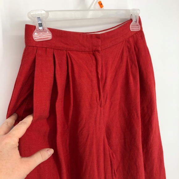 Ann Taylor Womens Wide Leg Linen Pants Size 0 Petite Red Pleat Front High Rise - Picture 3 of 12